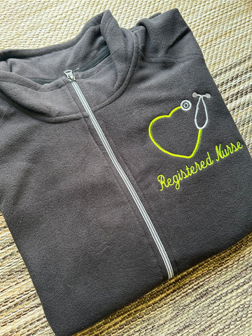 Black Personalized Nurse Heart Stethoscope Fleece Jacket | XL | Registered Nurse | Blooper $16