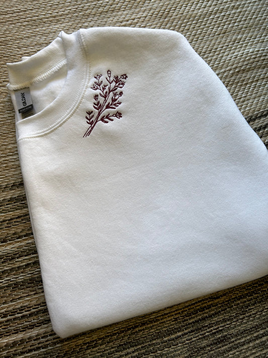 White Floral Neckline Crewneck Sweatshirt | Large | Blooper