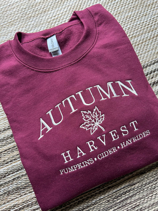 Maroon Autumn Harvest Embroidered Crewneck Sweatshirt | Medium | Blooper