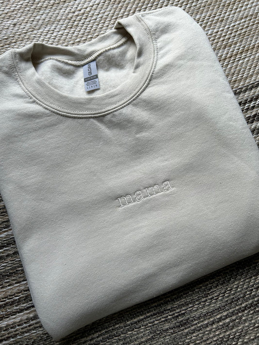 Sand Minimal Mama Embroidered Crewneck Sweatshirt | Large | mama | Blooper