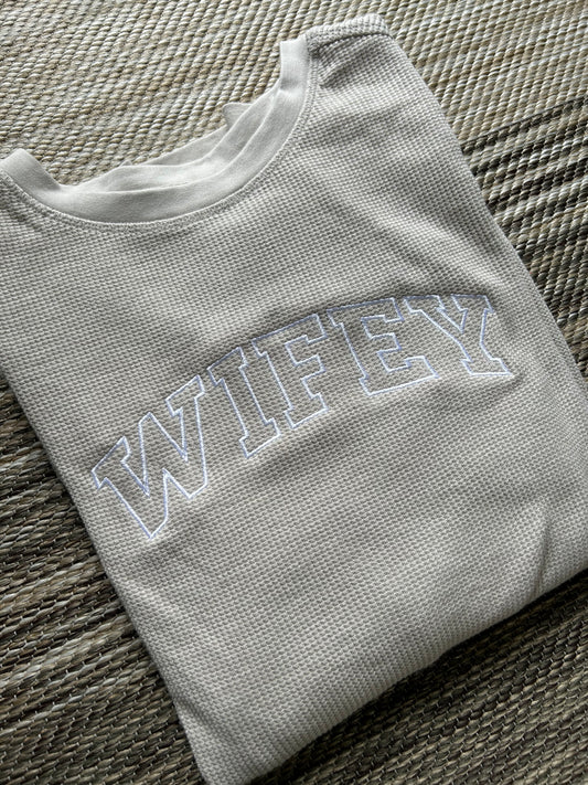 Oat Embroidered WIFEY Waffle Crewneck Sweatshirt | Large | Blooper
