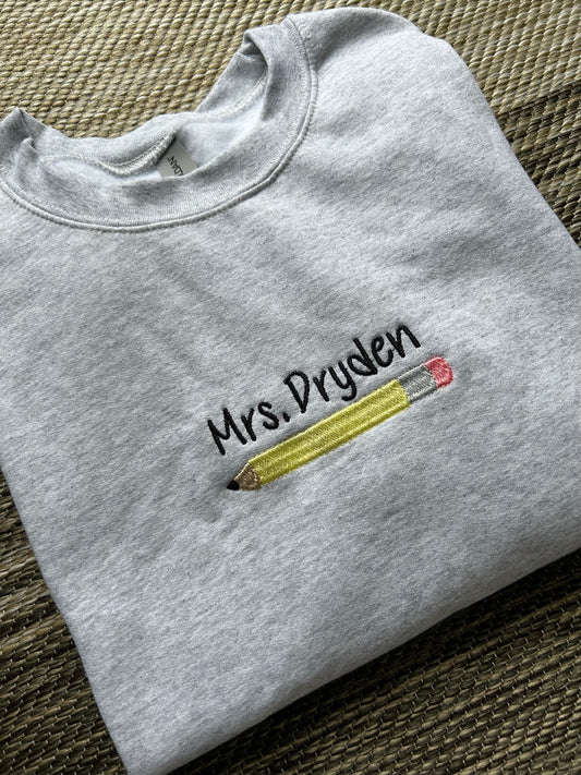 Ash Pencil Centered Crewneck Sweatshirt | Medium | Mrs. Dryden | Blooper