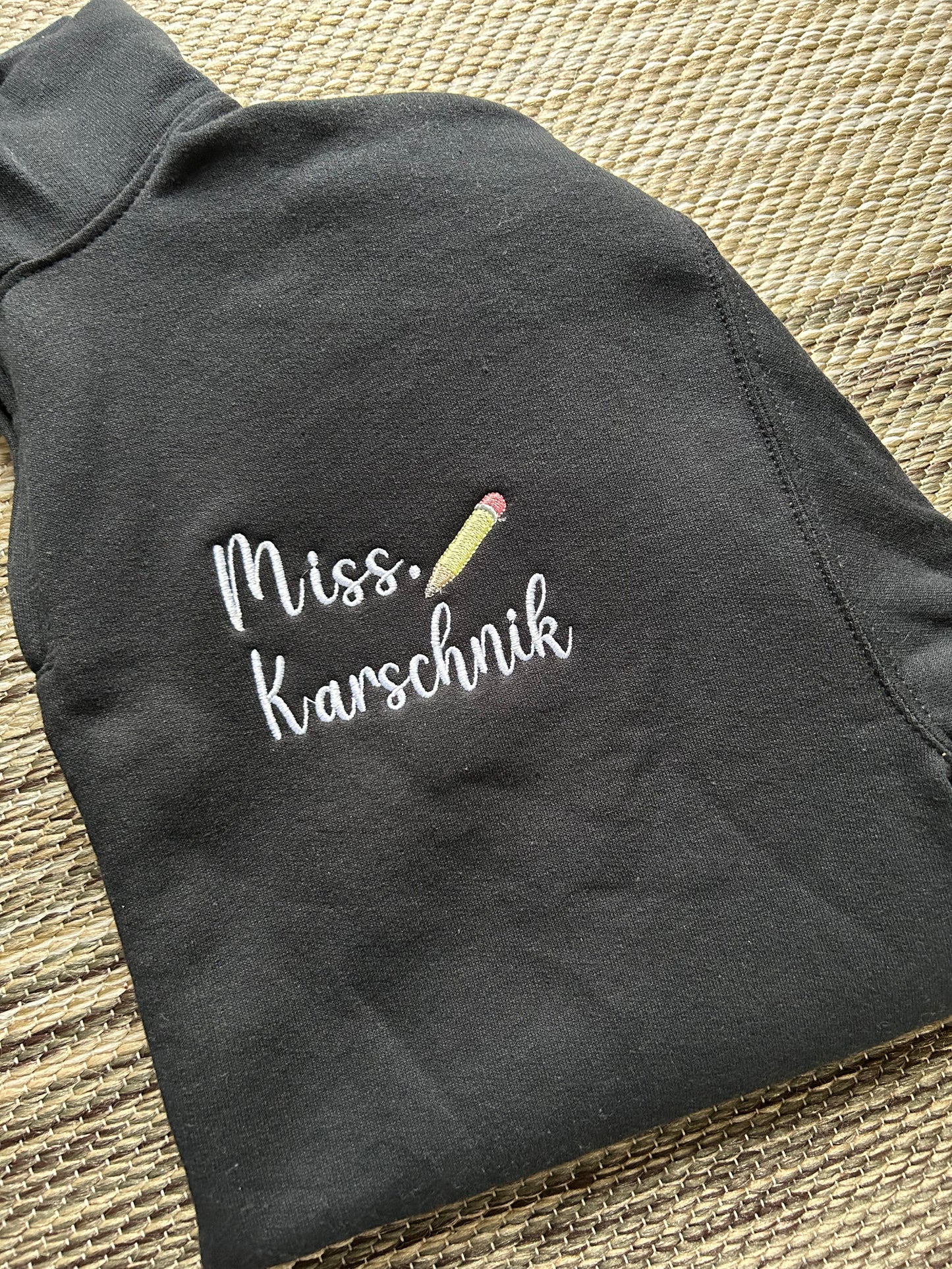 Black Mini Pencil Personalized Teacher Quarter Zip | Small | Miss Karschnik | Blooper