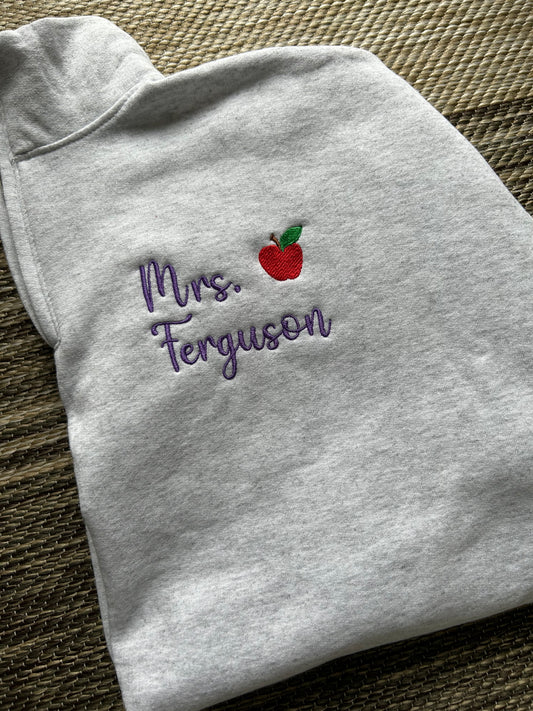 Ash Mini Apple Personalized Teacher Quarter Zip | XL | Mrs. Ferguson | Blooper