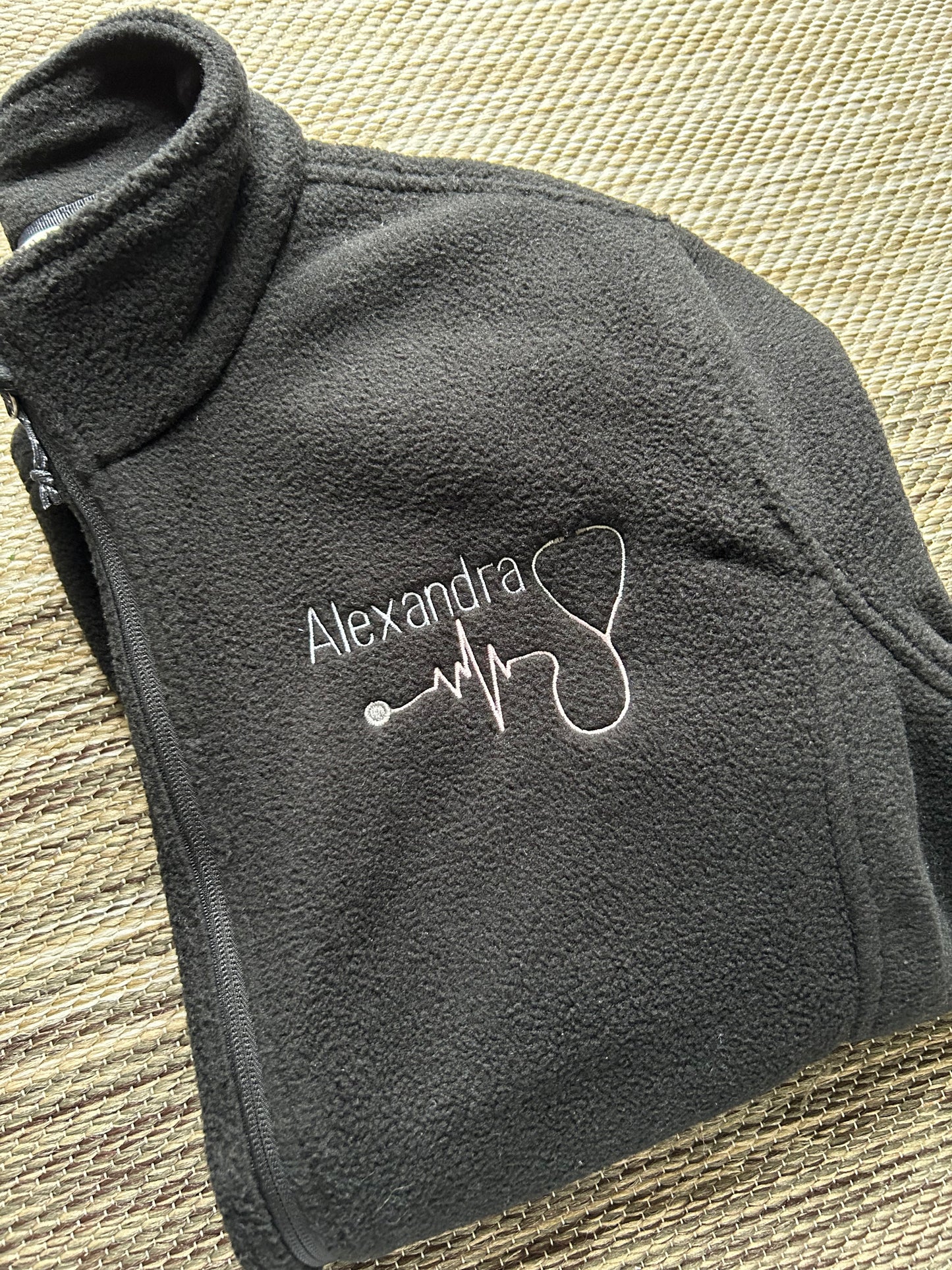 Black Personalized Stethoscope Midweight Fleece Full Zip Jacket | 2XL | Alexandra | Blooper