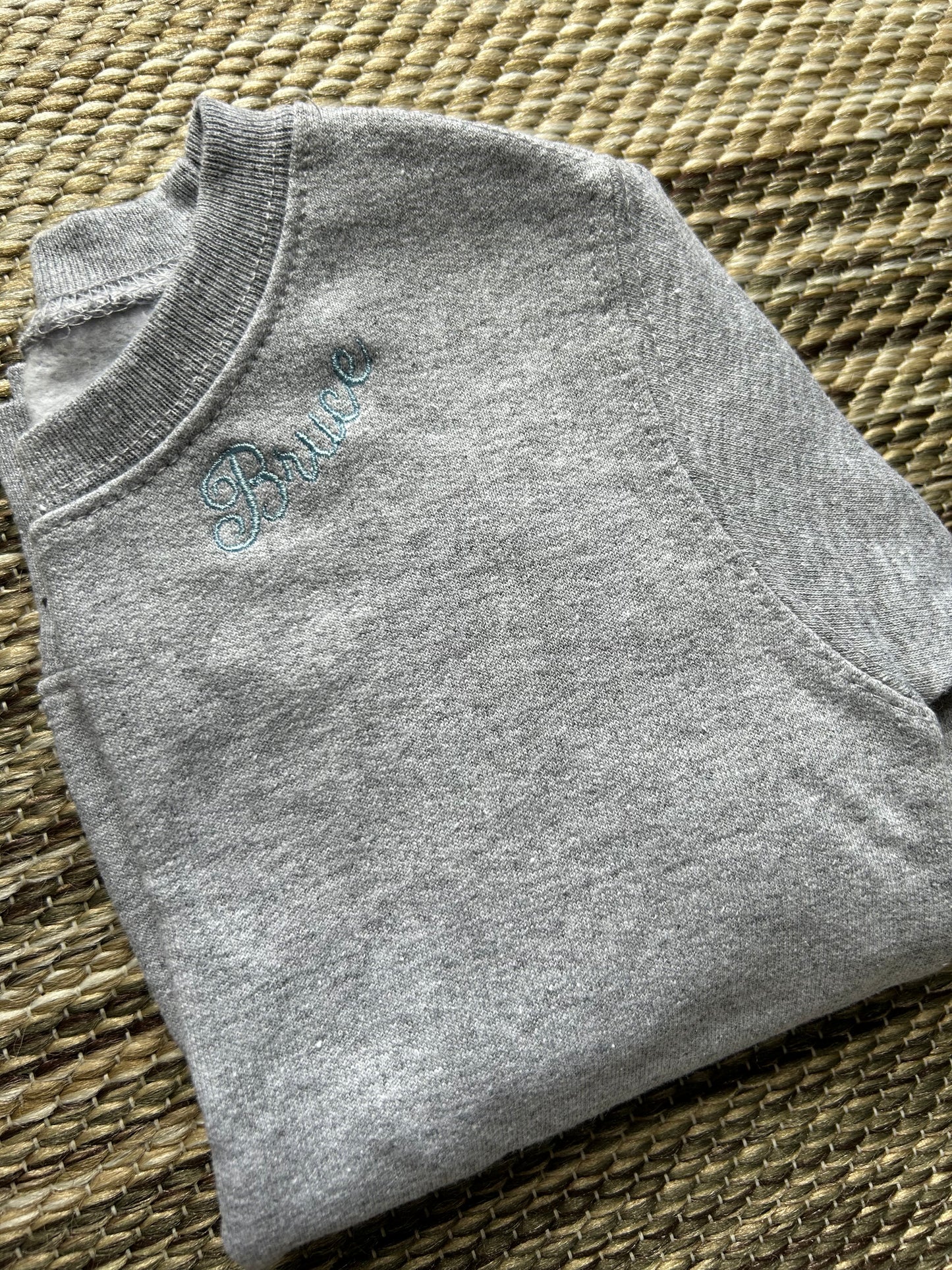 Heather Grey Personalized Toddler Neckline Embroidered Charlie Sweatshirt | 2T | Bruce | Blooper