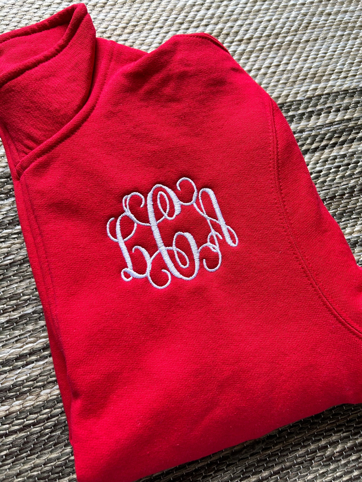 Red Youth Monogrammed Quarter Zip Pullover | Youth Medium | LCA | Blooper