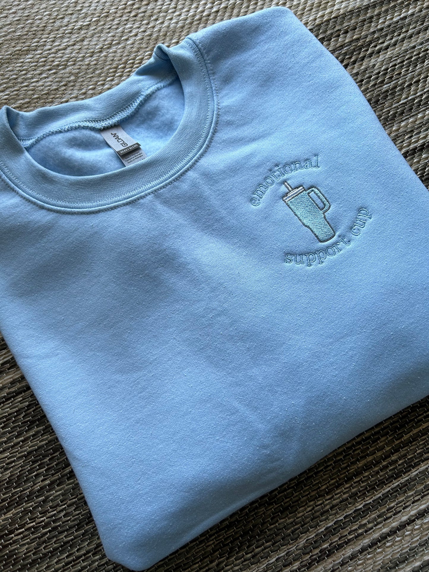 Light Blue Emotional Support Stanley Cup Embroidered Gemma Sweatshirt | XL | Blooper