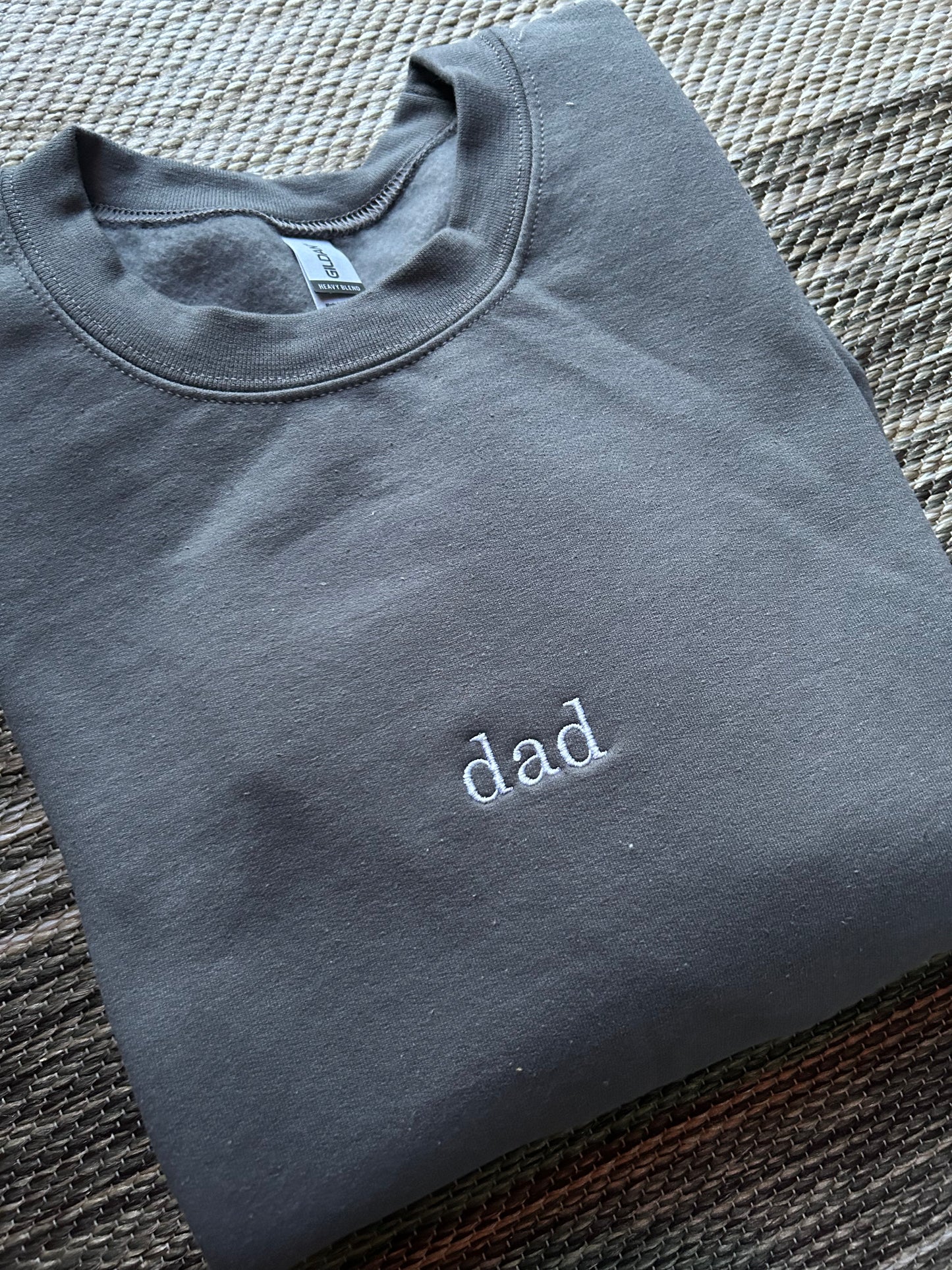 Charcoal Minimal Dad Embroidered Crewneck Sweatshirt | Medium | dad w/ baby pink thread | Blooper