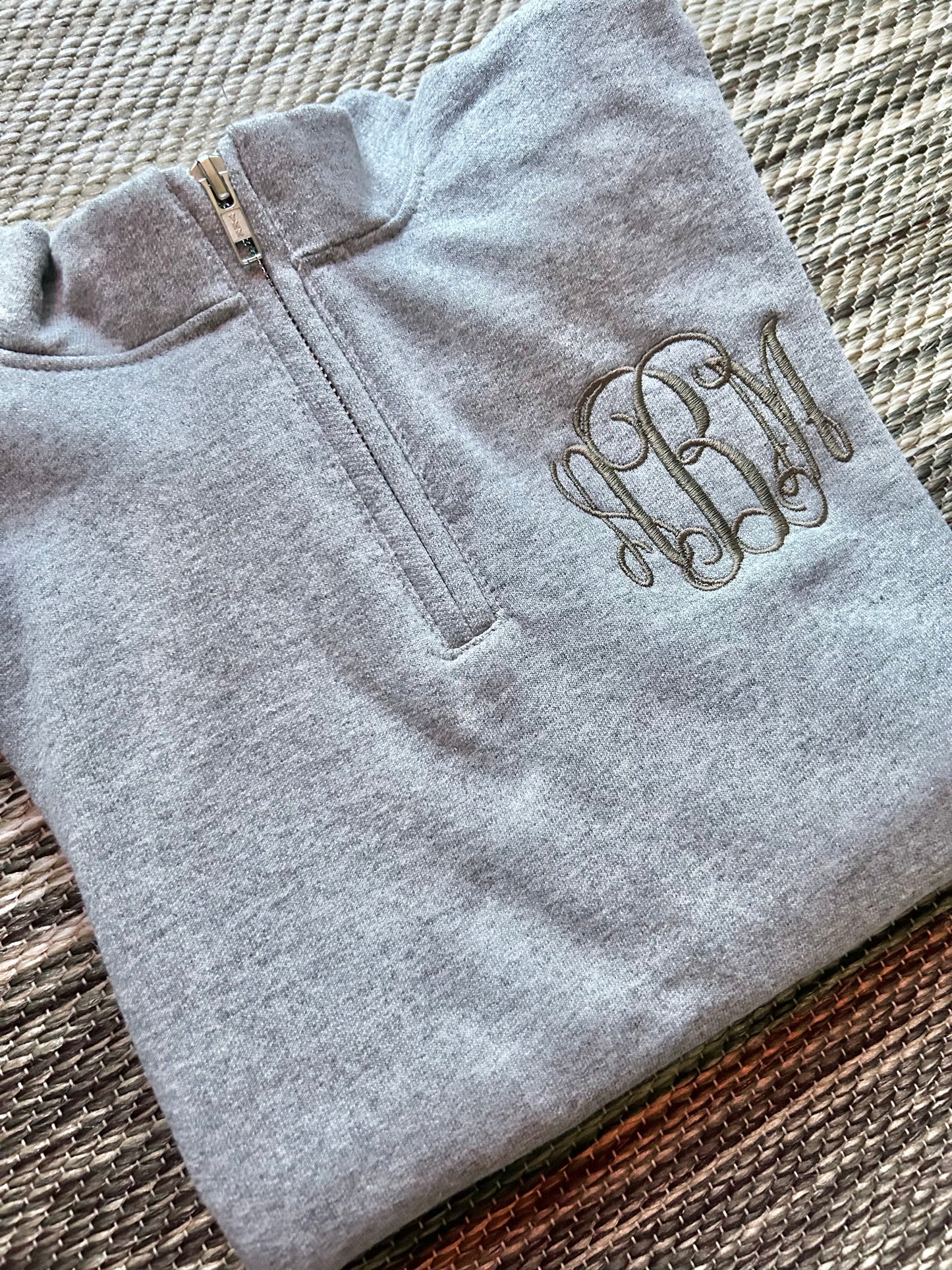 Athletic Heather Childrens Youth Monogrammed Quarter Zip Pullover | Youth XL | ABM | Blooper