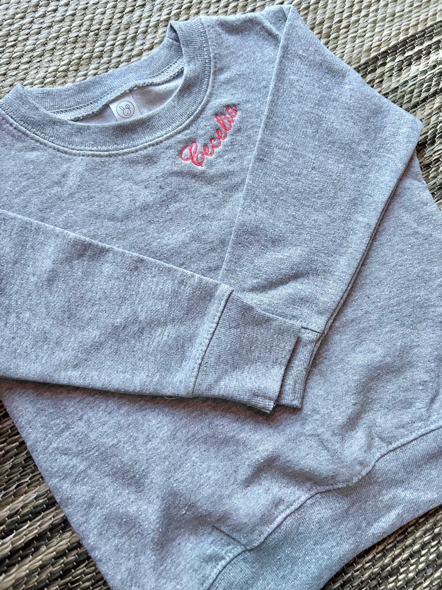 Heather Grey Toddler Neckline Embroidered Sweatshirt | Size 2T | Cecelia | Blooper