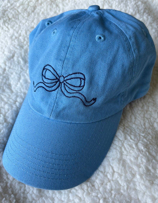 Sky Blue Dainty Outline Bow Embroidered Baseball Cap | Blooper