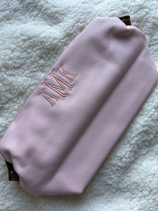 Pink Monogrammed Vegan Leather Pouch | AMK | Blooper