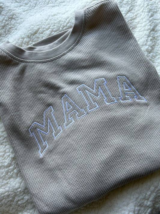 Oat Embroidered MAMA Waffle Crewneck Sweatshirt | Large | Blooper