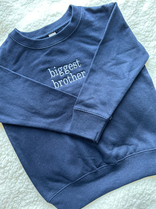Navy Minimal Sibling Sweatshirt | 3T | biggest brother | Blooper