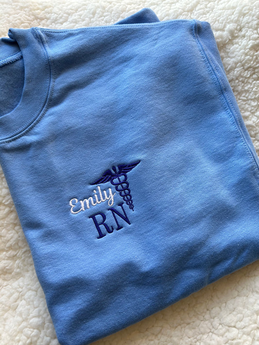 Carolina Blue Offset Caduceus Crewneck Sweatshirt | Medium | Emily RN | Blooper