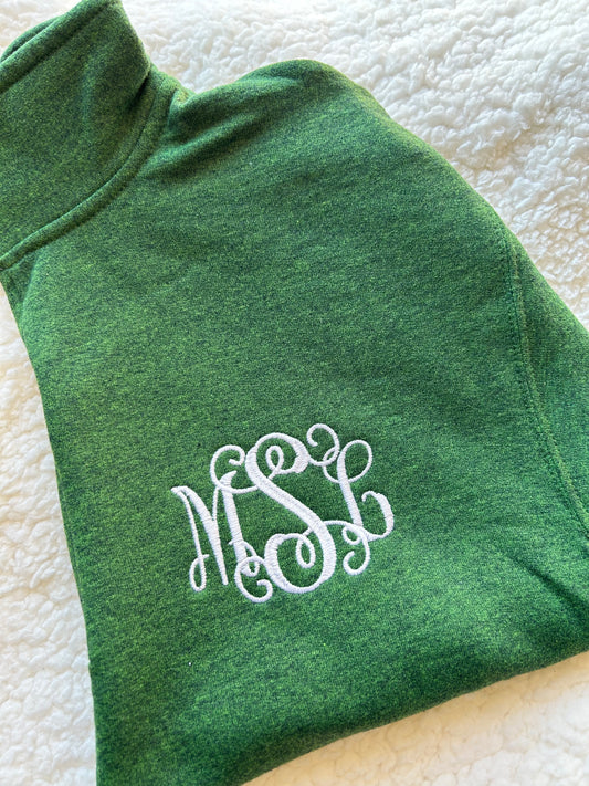 Heather Green Personalized Quarter Zip Sweatshirt | Small | MSL |Blooper