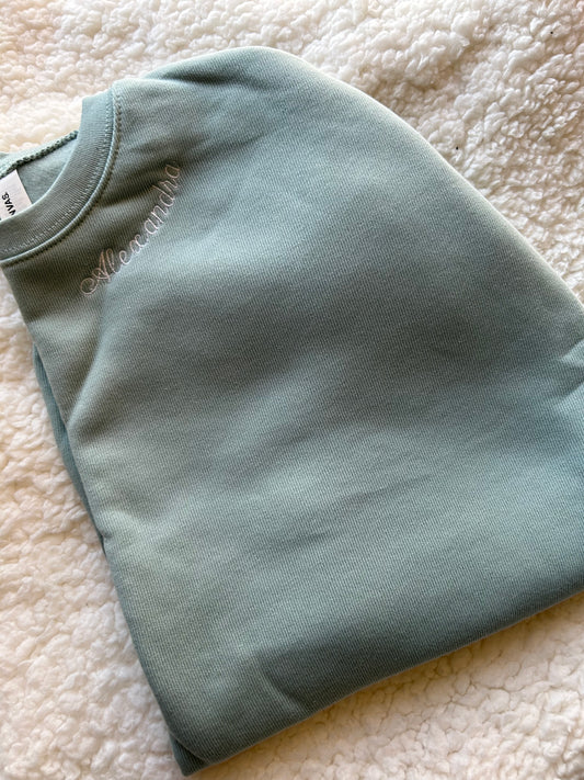 Dusty Blue Neckline Embroidered Crewneck Sweatshirt | Small | Alexandra | Blooper