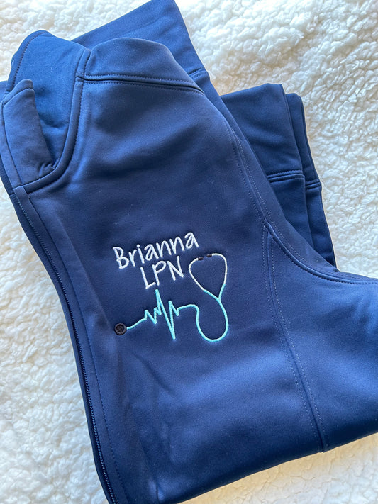 Navy Personalized Stethoscope Polyester Full Zip Jacket | X-Small | Brianna LPN | Blooper