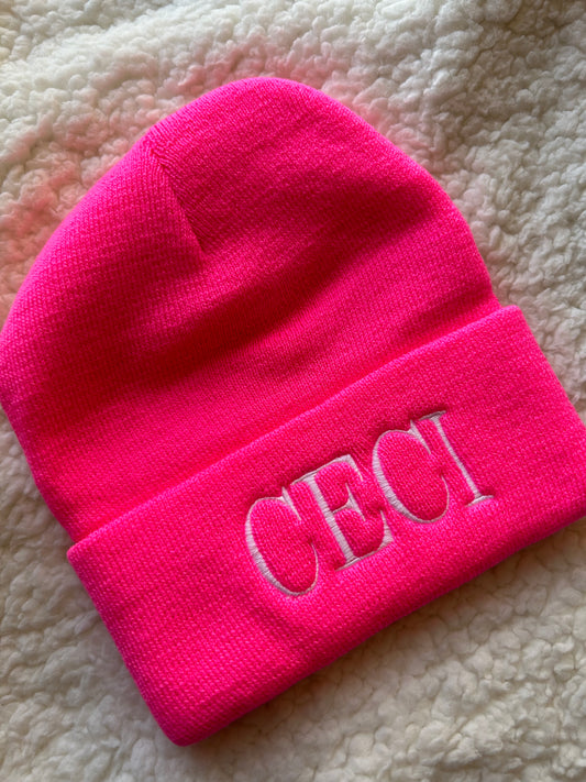 Neon Pink Personalized Youth Beanie | CECI | Blooper