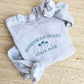 ash crewneck sweatshirt with honeymoon island state park and mini palm trees embroidered across the chests in french blue thread