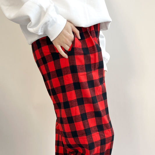 red and black buffalo plaid christmas pajama pants