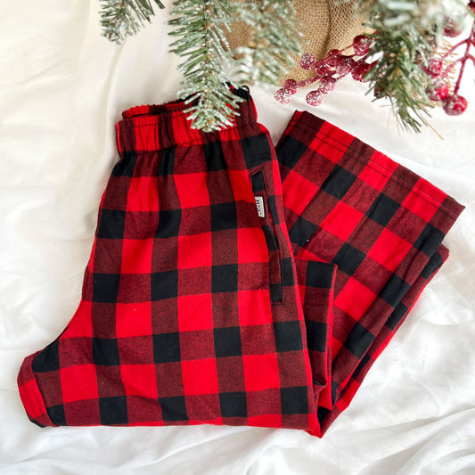 youth buffalo plaid red and black Christmas pajama pants