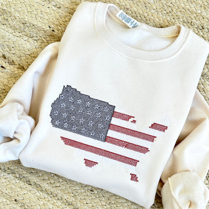 USA Embroidered 'Cross Stitch' Unisex Sweatshirt