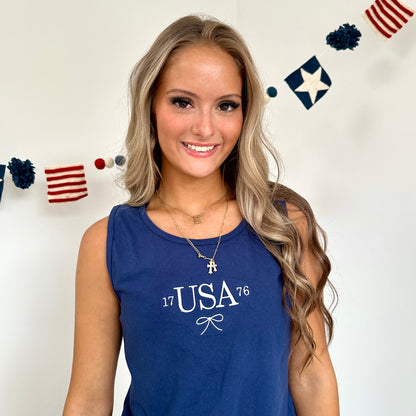 USA 1776 Dainty Bow Comfort Colors Tank Top