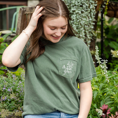 Mini Initial Floral Comfort Color Pocket Tee