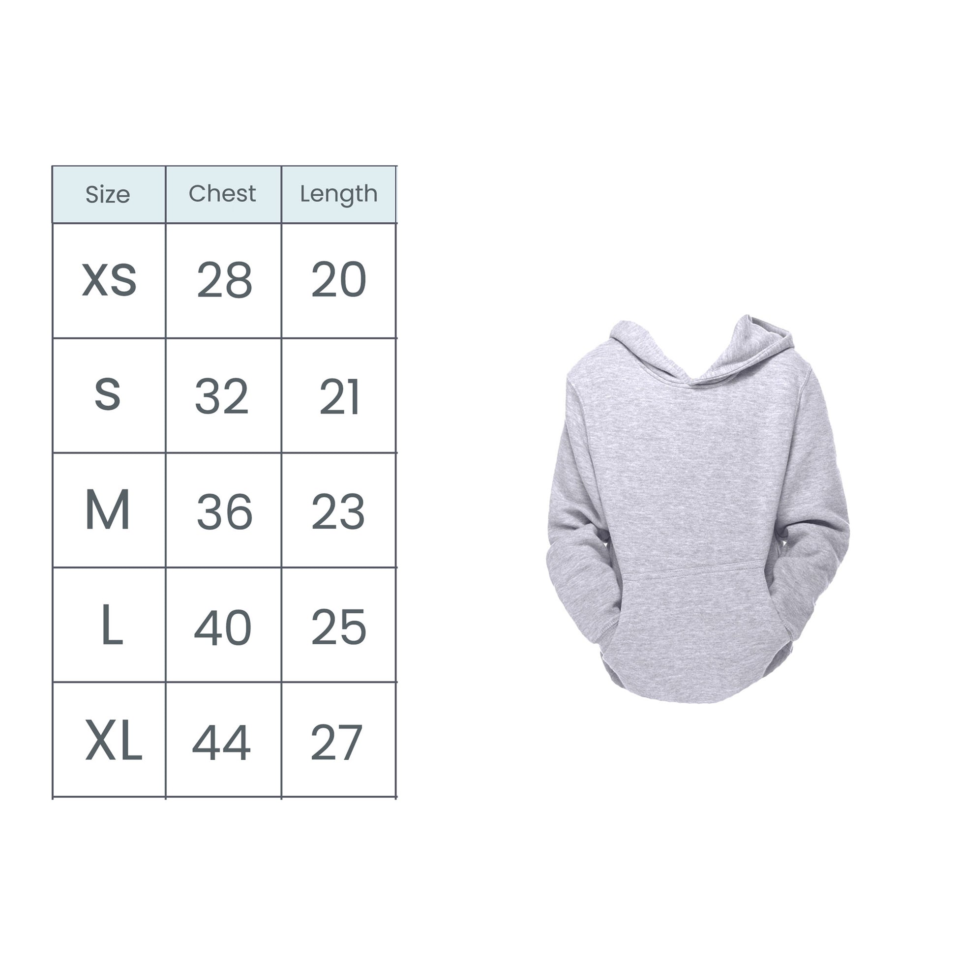 youth hoodie size chart