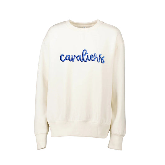 Ladies Boxy Crew with Cavaliers Puff Script Embroidery | SJS EPS1