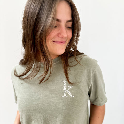 Embroidered Floral Initial Comfort Colors T-Shirt