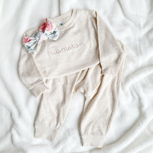 Personalized Leighton Jogger Set for Babies with Stitch Script