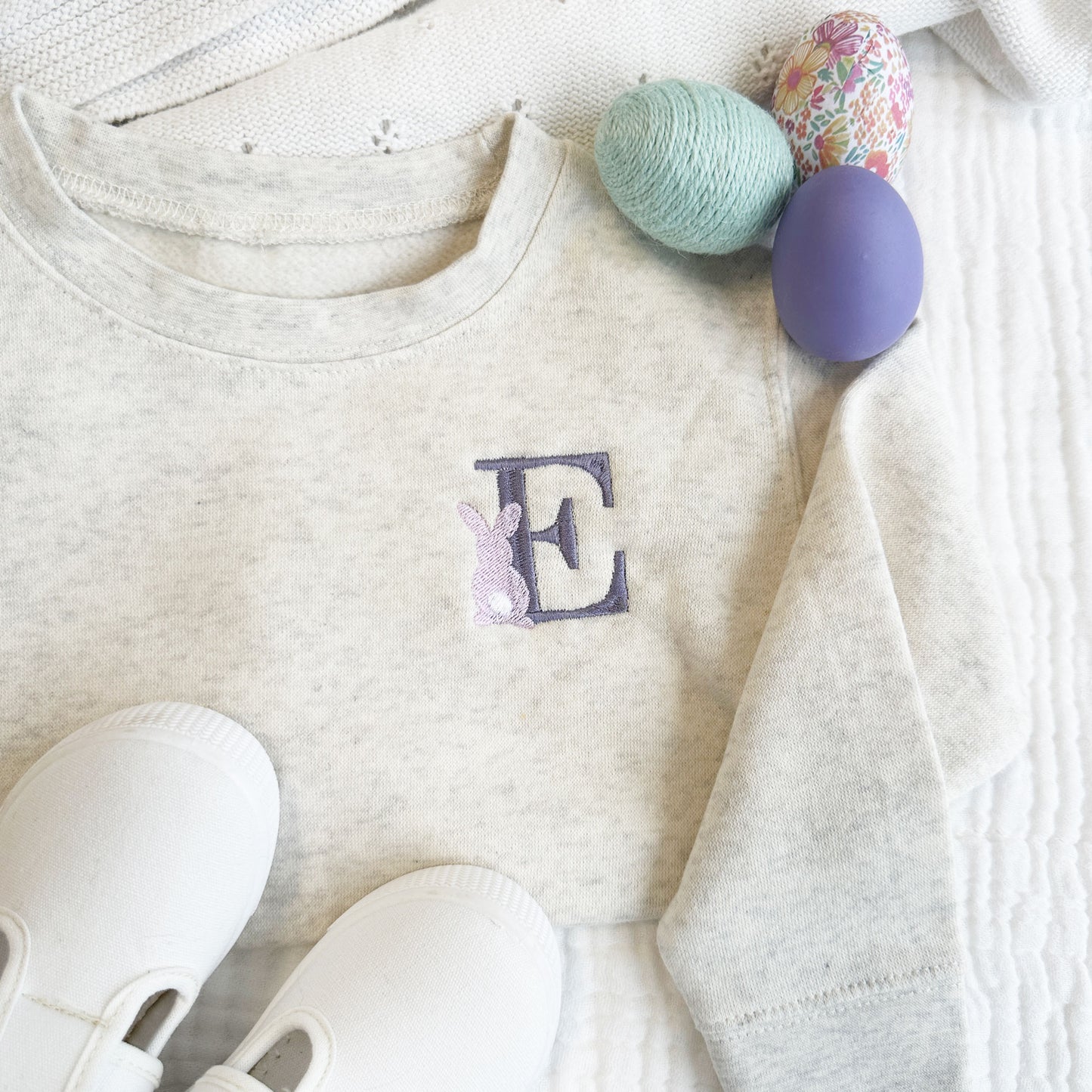 Embroidered Initial and Bunny Toddler Sweatshirt