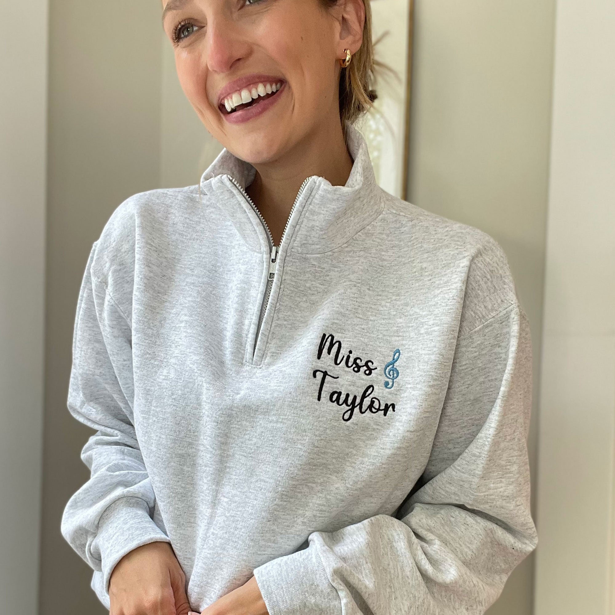 Personalized Mini Music Note Teacher Quarter Zip Sweatshirt – Arden and Gold