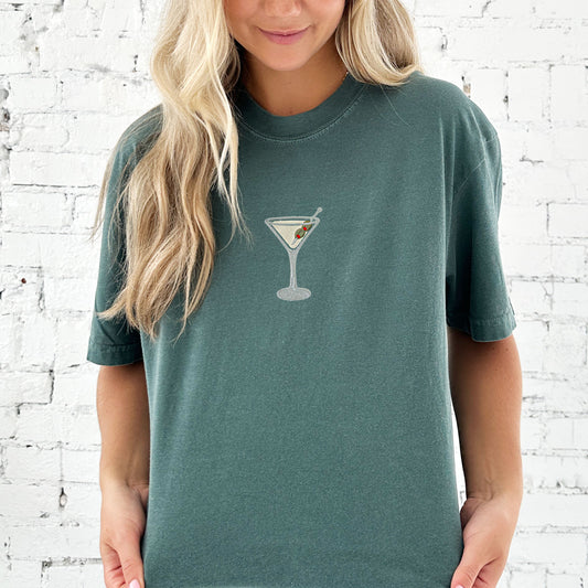 Martini Glass Embroidered Comfort Colors Tee