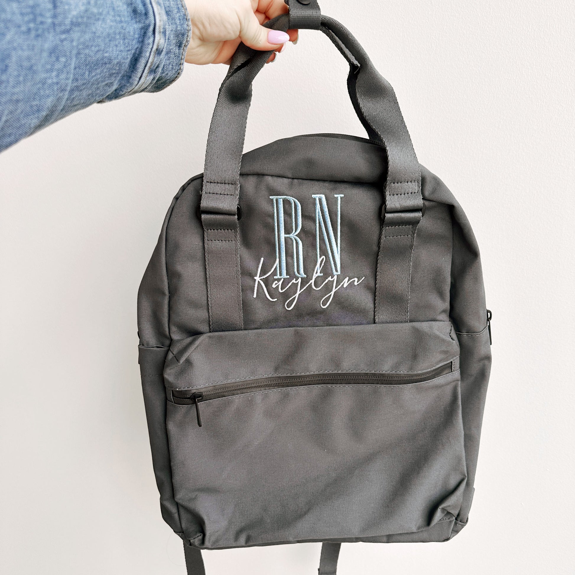 backpack for nurses with custom embroidered initials and name