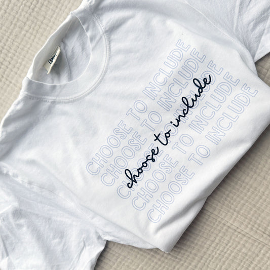 white comfort colors t-shirt with a layered, mixed font, choose to include dtg printed design