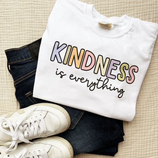 cute teacher top with a multi-color kindness is everything printed design