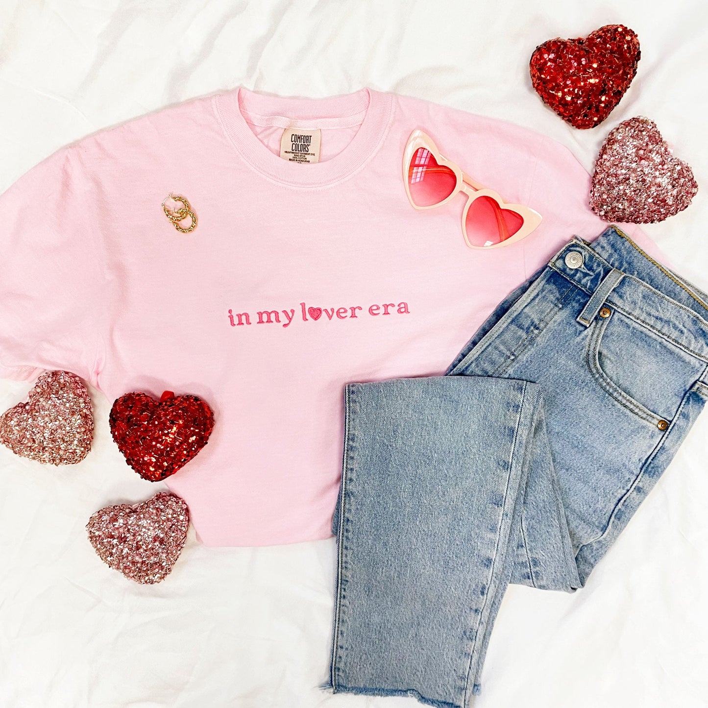 cute valentine's pink t-shirt with taylor swift inspired in my lover era embroidered design