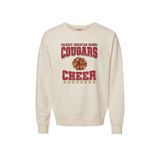 Printed Distressed Cougars Cheer Garment Dyed Adult Pullover | CCSDTG15