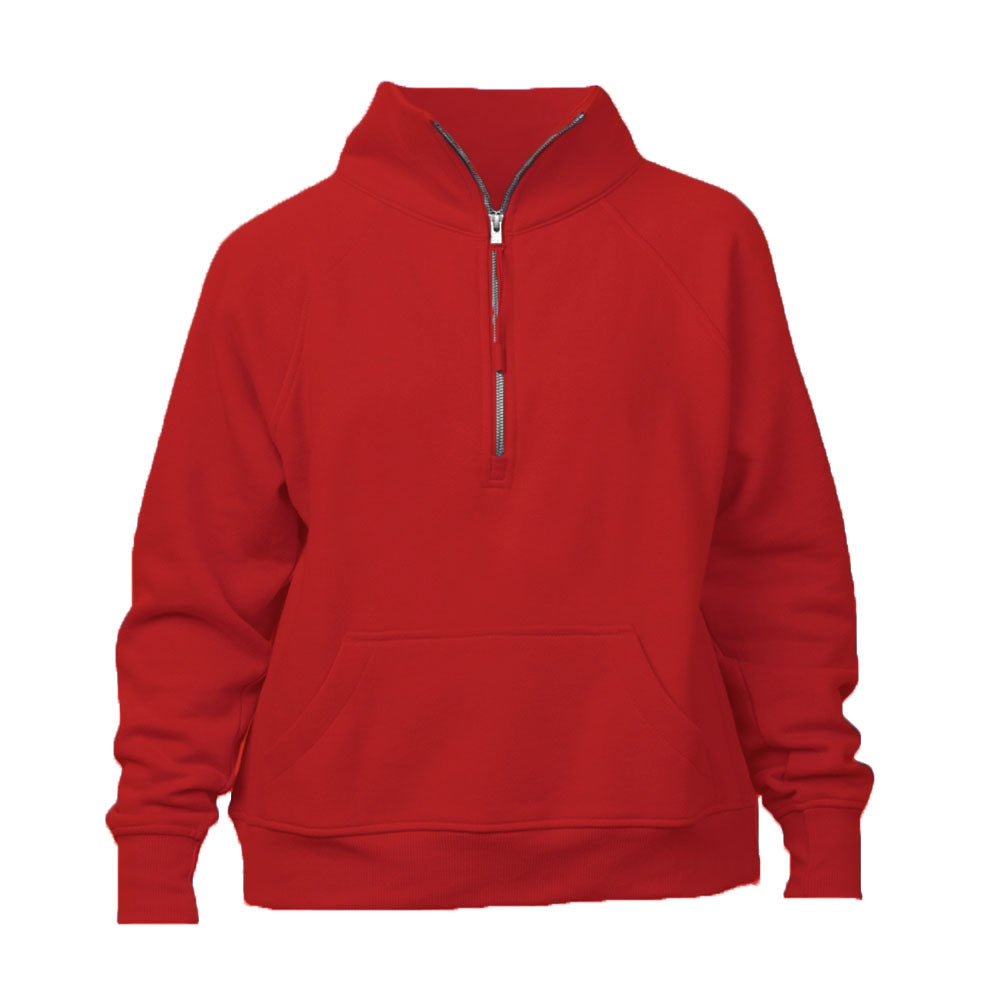 red boxy quarter zip