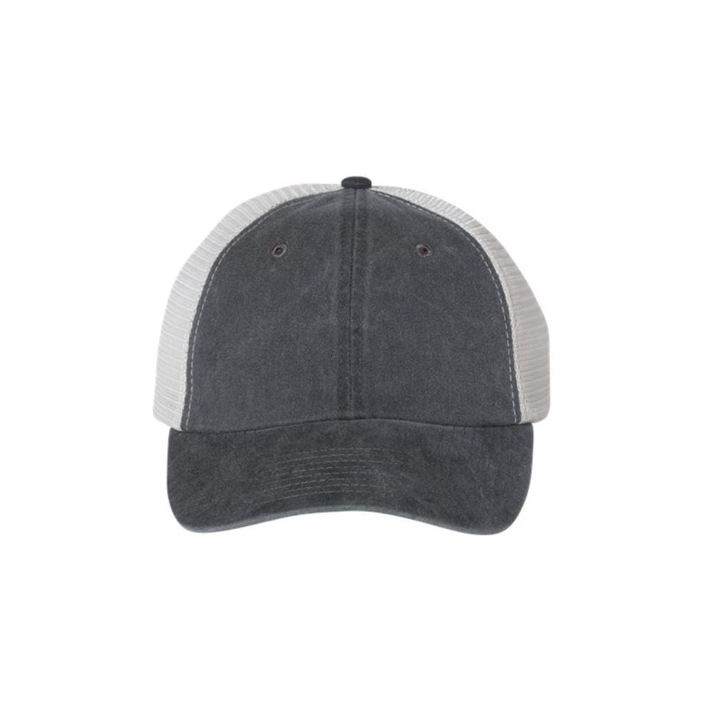 black pigment-dyed mesh back trucker hat