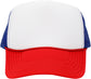 red, white and blue trucker hat