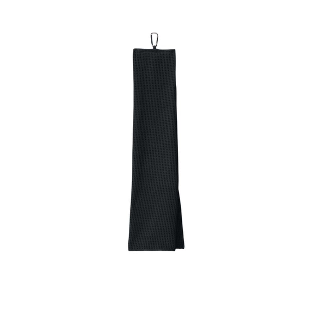 black tri-fold waffle microfiber towel