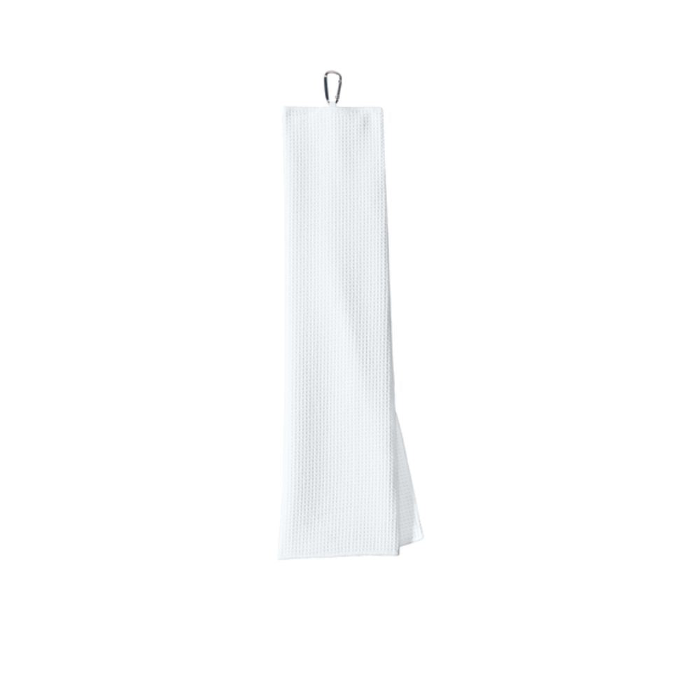 white tri-fold waffle microfiber towel