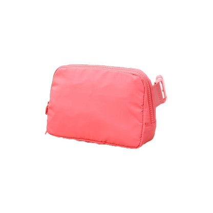 pink nylon fanny pack crossbody