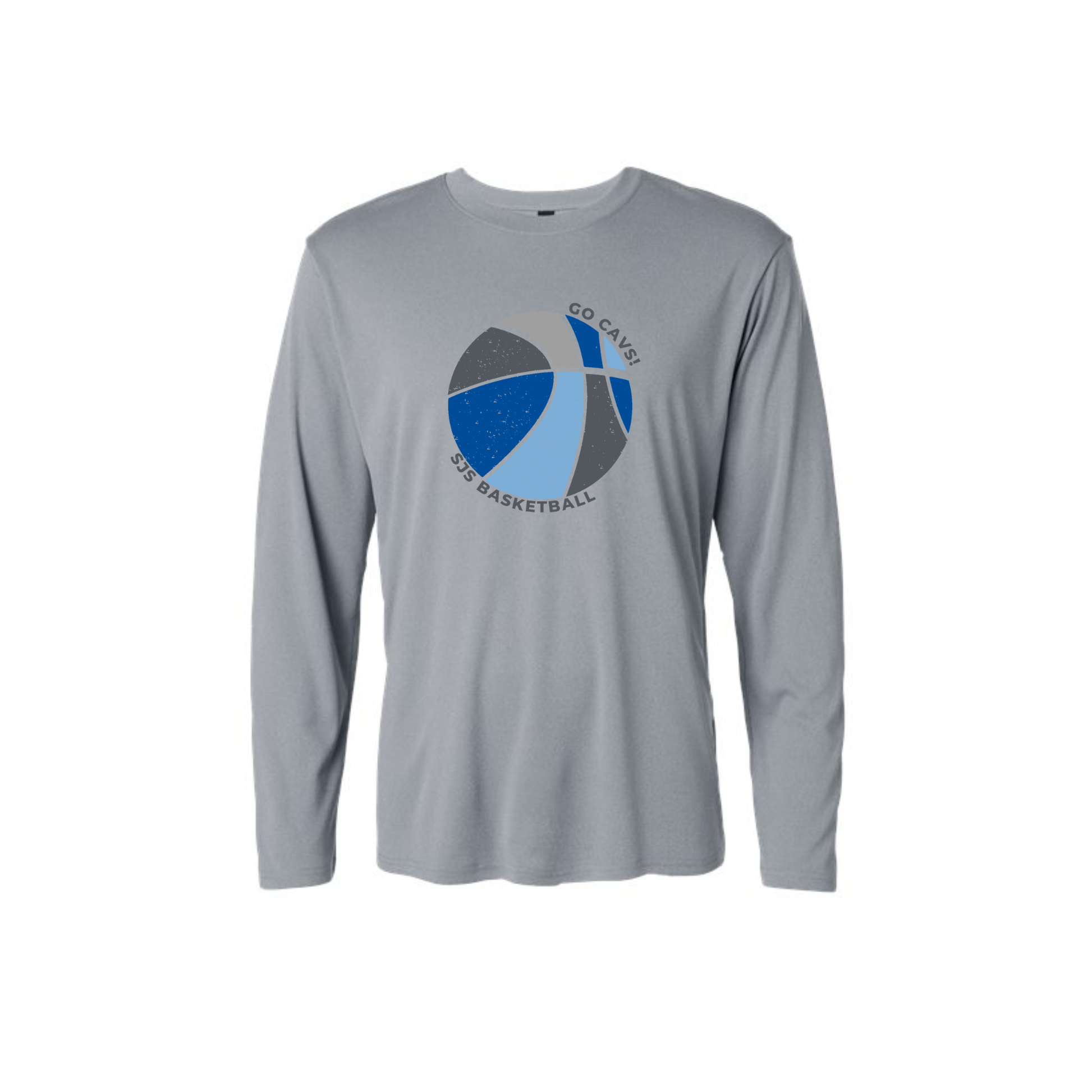 grey performance long sleeve with go cavs basketball print