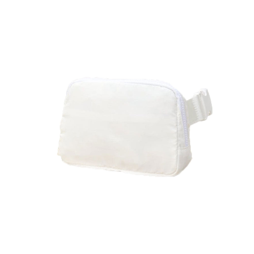 white nylon fanny pack crossbody
